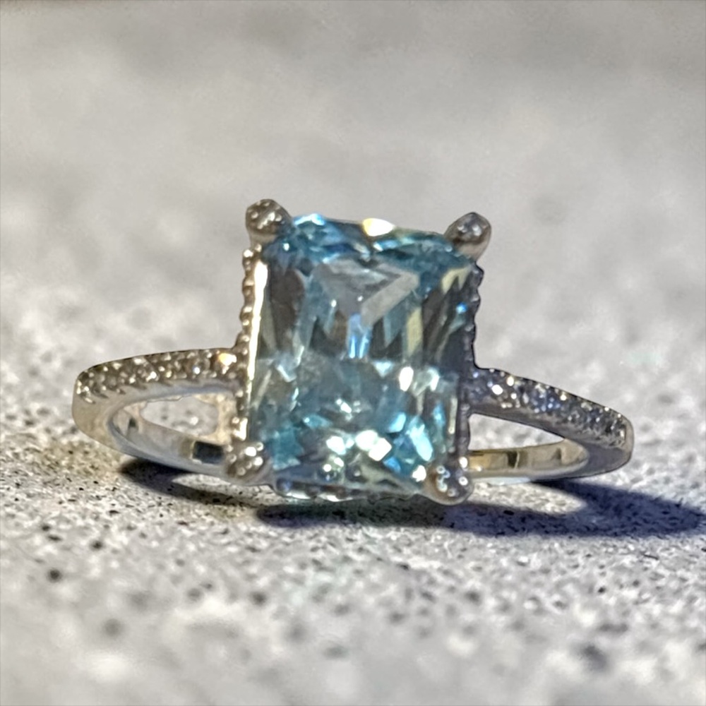 Primrose Sterling Silver Blue Cubic Zirconia Size 7 Ring